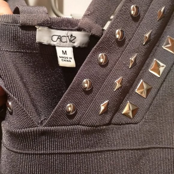 Cache Grey V-Neck Strappy Knit Silver Studded Tank and Matching Cardigan - Picture 5 of 9